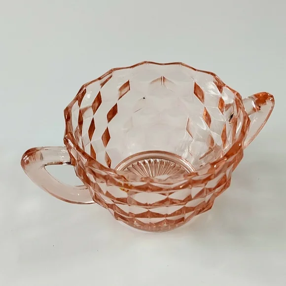 Vintage Jeannette Cube Pink Depression Glass Open Sugar Bowl - Picture 5 of 6